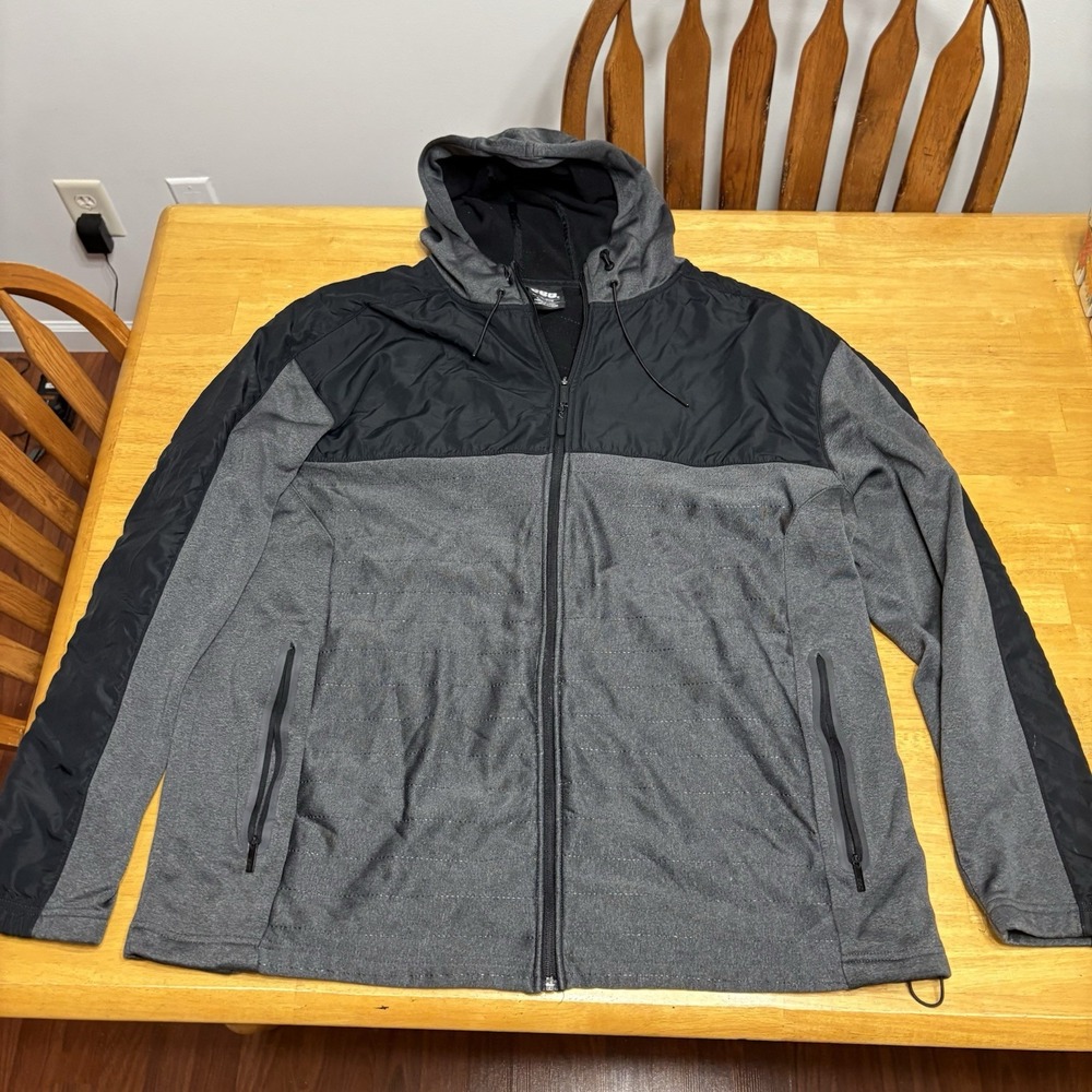 CSG Jacket Mens Size 3X Black Gray Light Thin Winter Full Zip w Hood